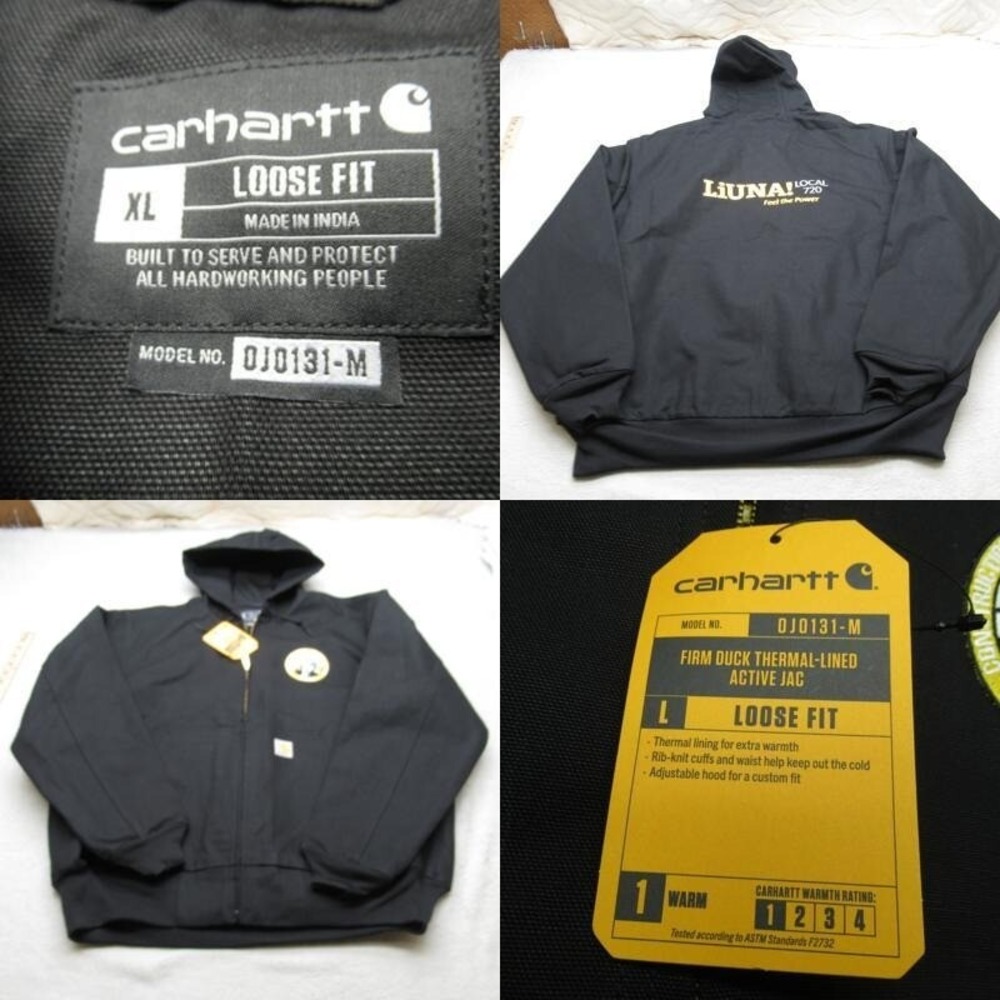 Carhartt Jacket Men XL Black Loose Fit Firm Duck Thermal Lined Hooded Logo NEW